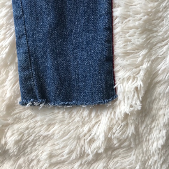 Forever twenty one red tuxedo stripe high rise raw hem cropped jeans Sz … - Picture 10 of 10